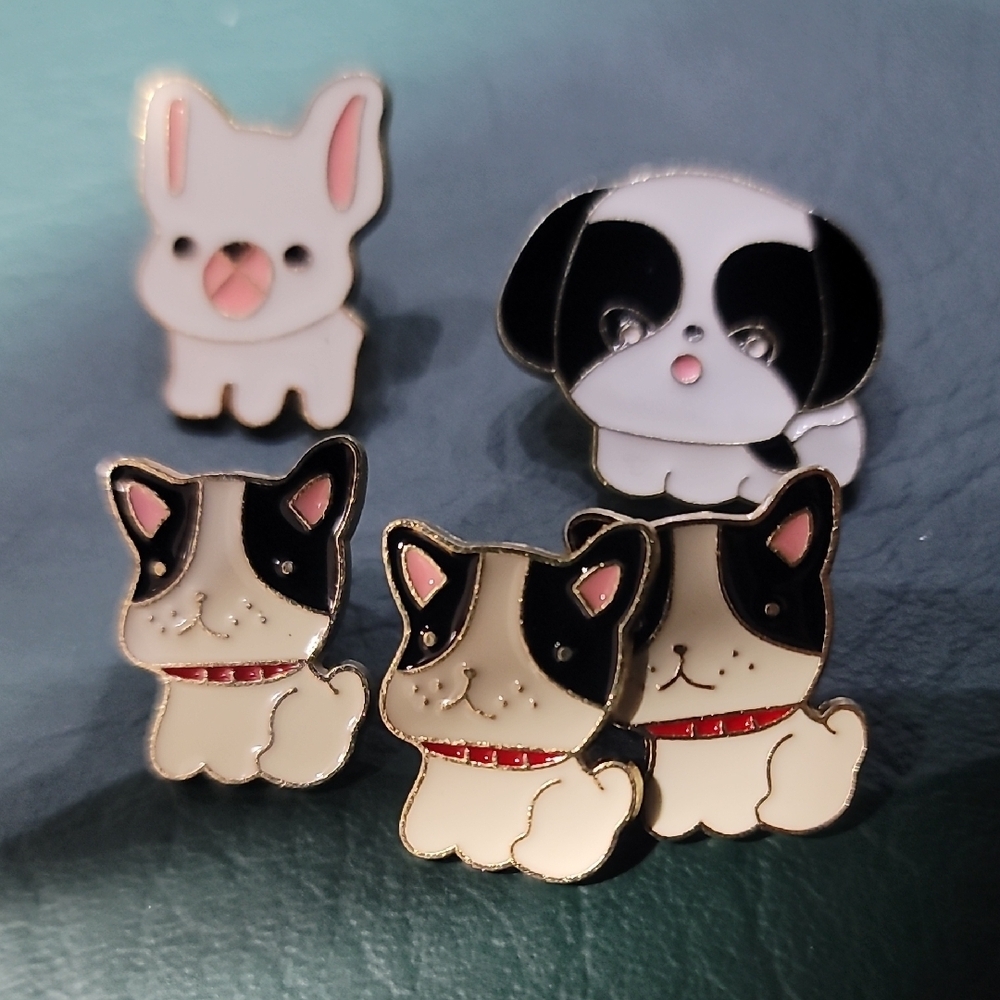 **Cute Dog Enamel Pins Set - Black, White, Pink** - Picture 1 of 1